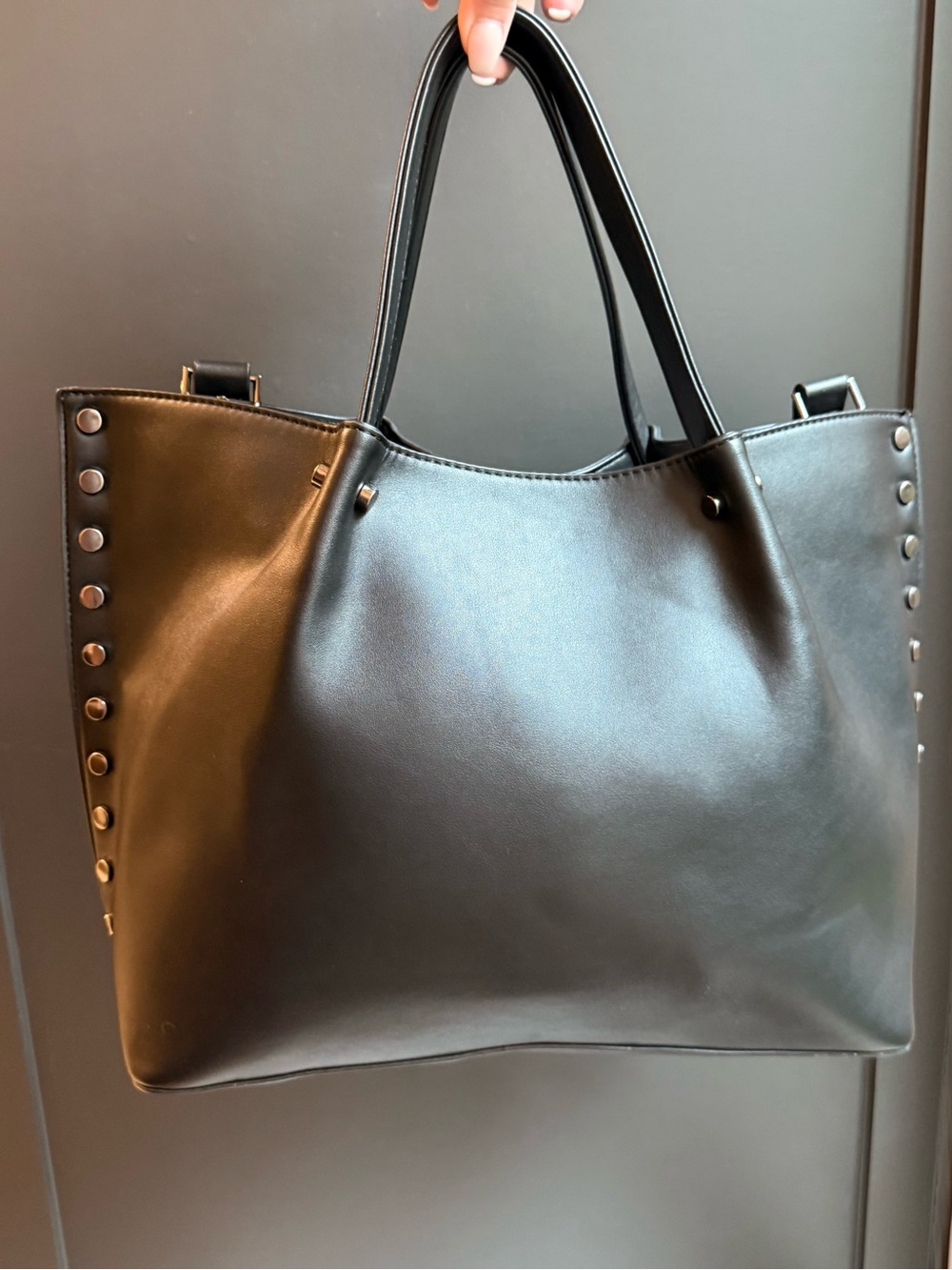 The Drop Black Hillary Studded Tote Bag with Crossbody Strap - VGC